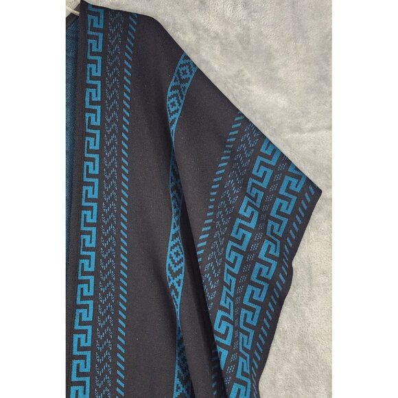 Womens Cape Coat One Size Black Blue Aztec Print Mexican Poncho Coatigan - Picture 8 of 9